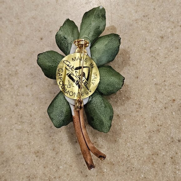 RARE VINTAGE CLASSIC CAPODIMONTE ITALIAN FLOWER BOUQUET PORCELAIN BROOCH PIN - Picture 6 of 14